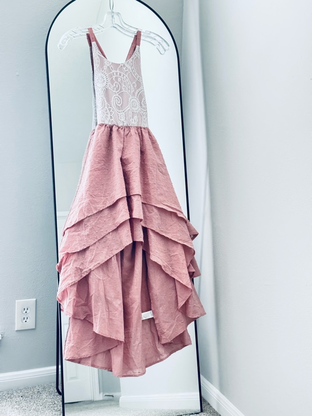 Girl Boho Cottagecore Dusty Pink Spring Summer High Low Dress, Wedding Guest 12